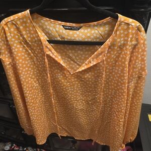 SHEIN Yellow and White Polka Dot Blouse